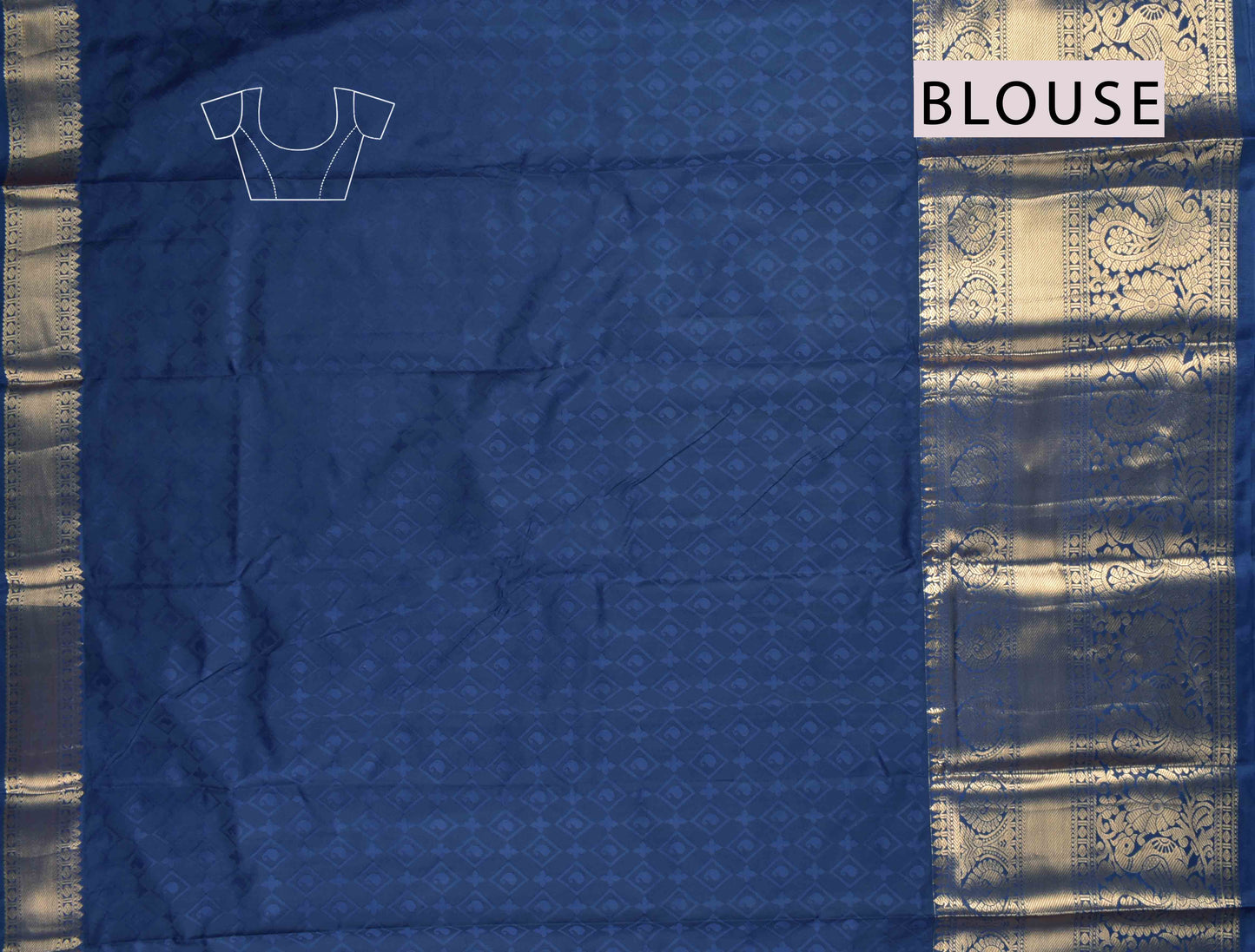 Deep Sky Blue Semi Silk All Over Golden Royal Zari Border Pallu Saree