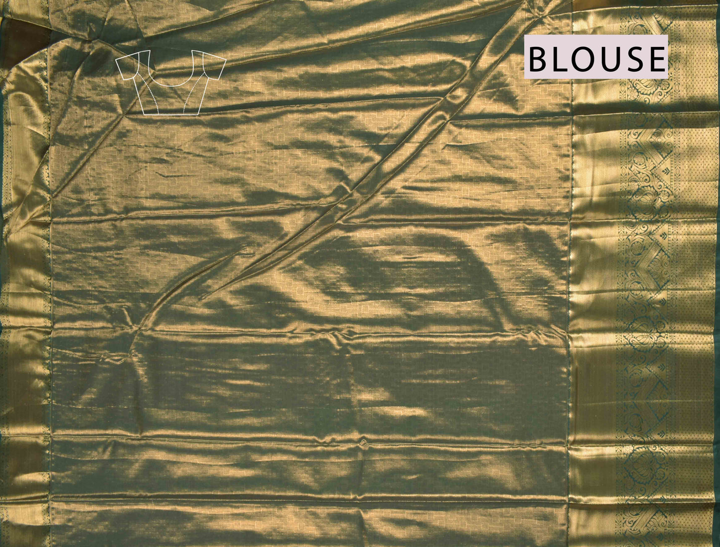 Golden Pink Semi Silk Fancy Pillars of Wings Green Zari Border Pallu Saree