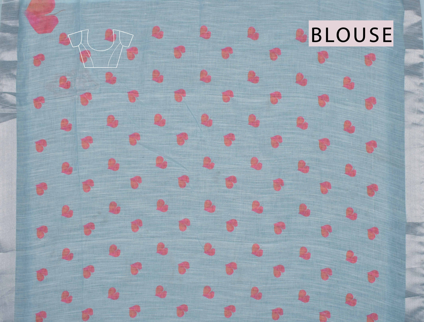 Light Blue Semi Linen Peach Hearts Digital Print Saree