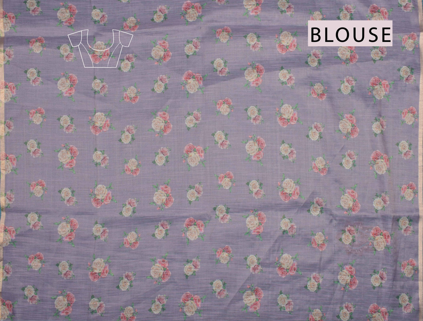 Light Voilet Semi Linen Jumbo Florals Silk Zari Border Digital Print Saree NAA122