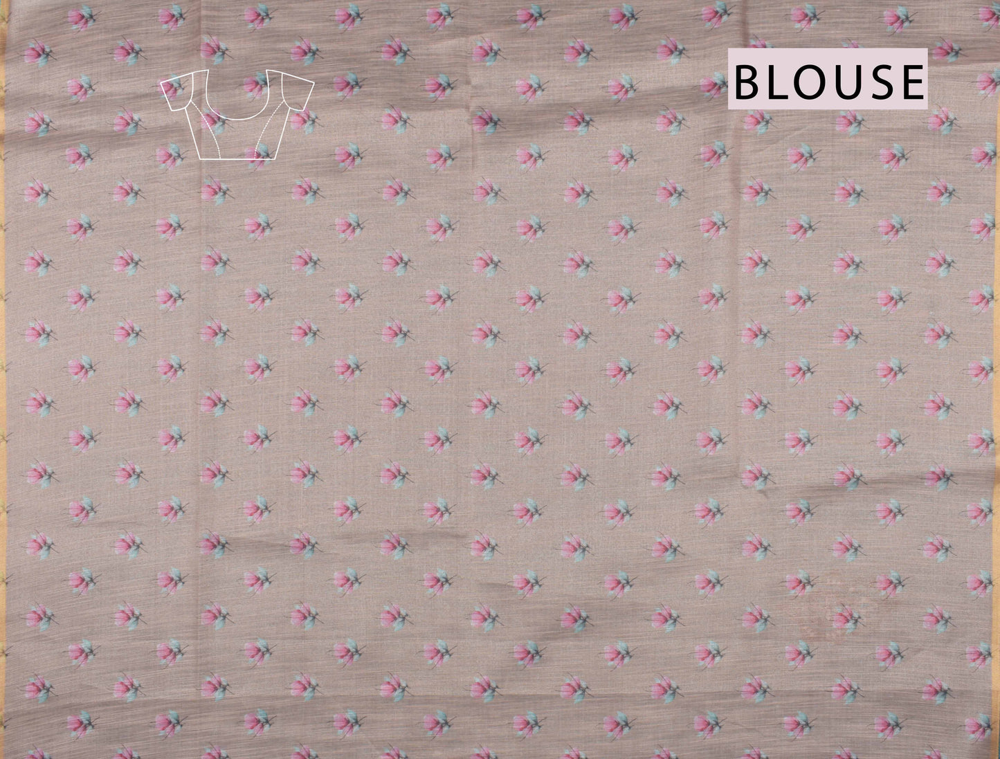 Light Brown Semi Linen Paper Tulips Silk Zari Border Digital Print Saree