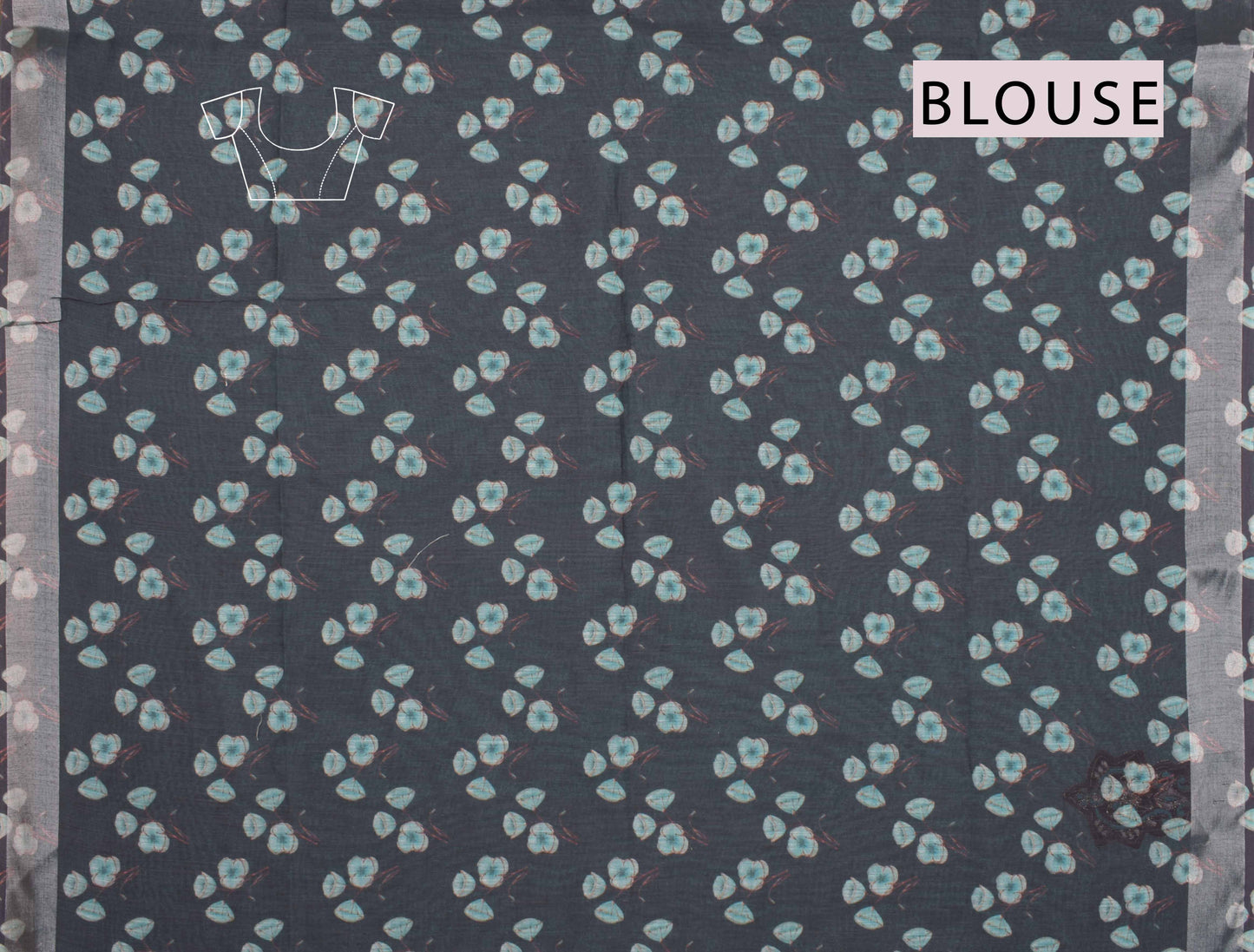 Dark Grey Green Semi Linen Blue Ray Print Saree NAA117