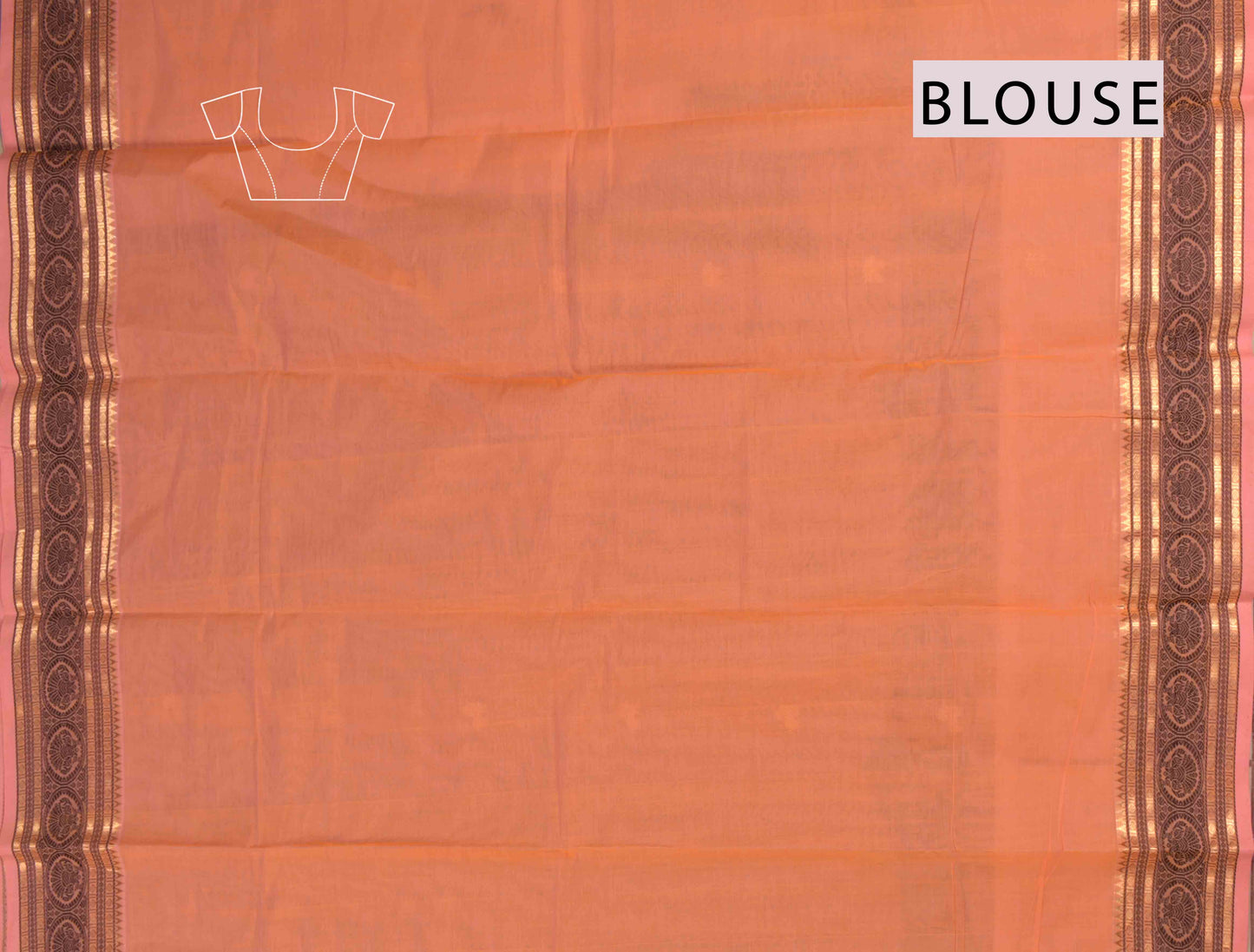 Peach Kanjivaram Pure Cotton Yazhi Butta Black Zari Border Pallu Saree