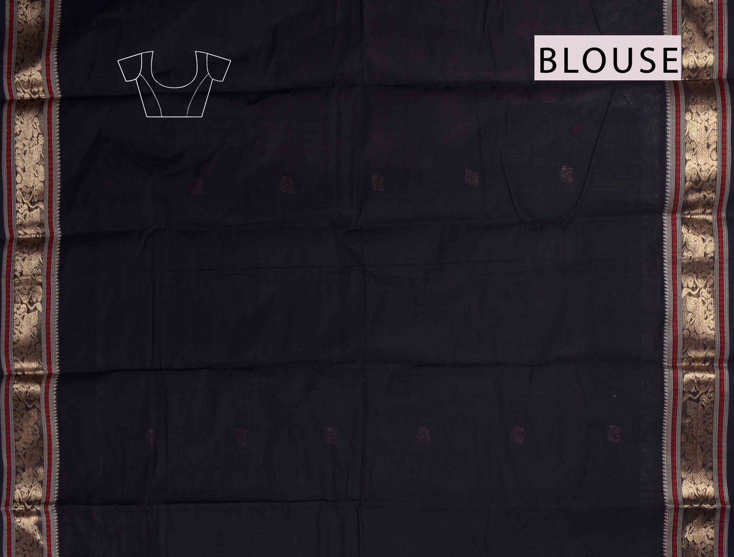 Black Kanjivaram Pure Cotton Yazhi Butta Black Zari Horse Border Stripes Zari Pallu Saree