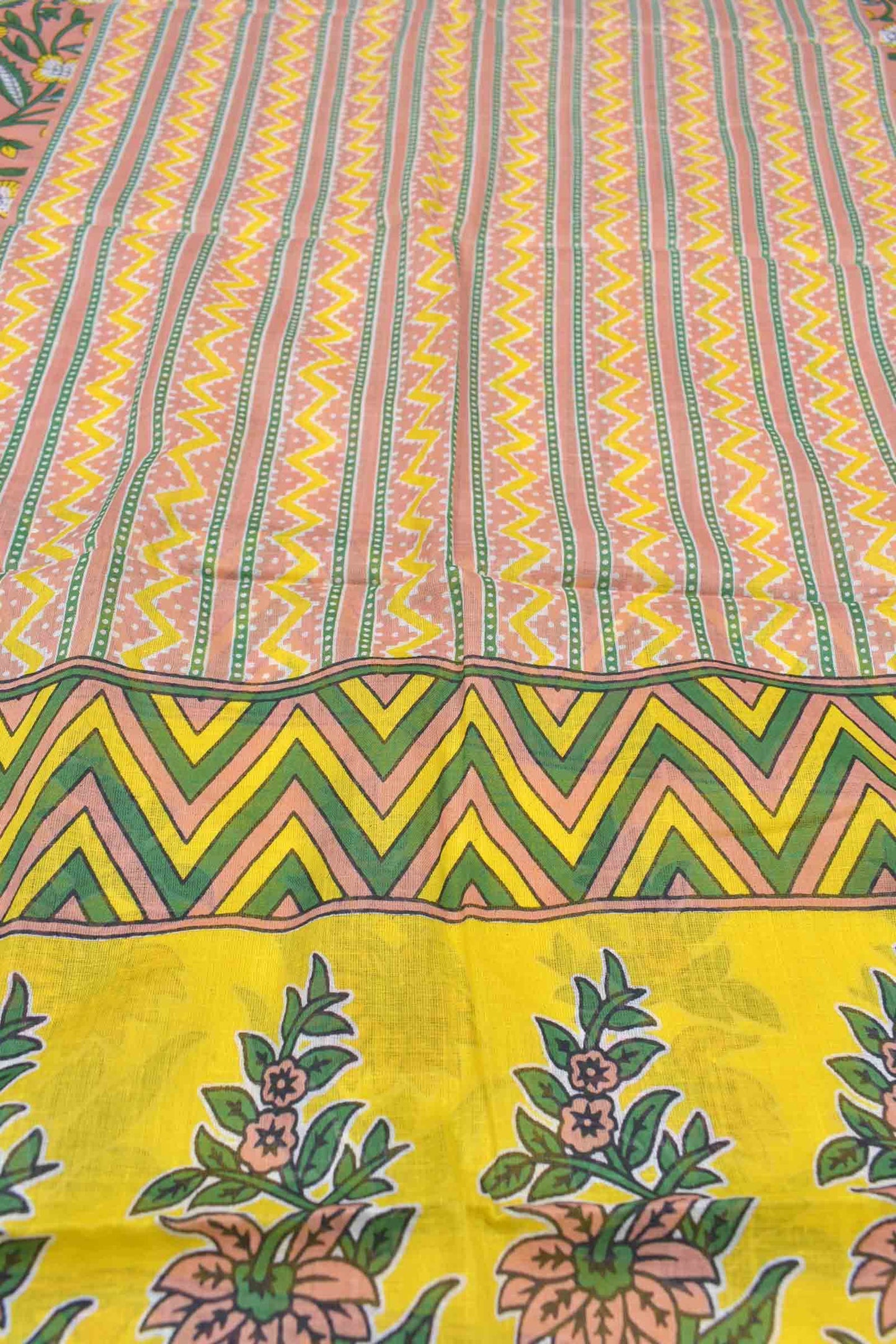 Peach Cotton Jaipur Chudithar Material Floral Vine Print Suit