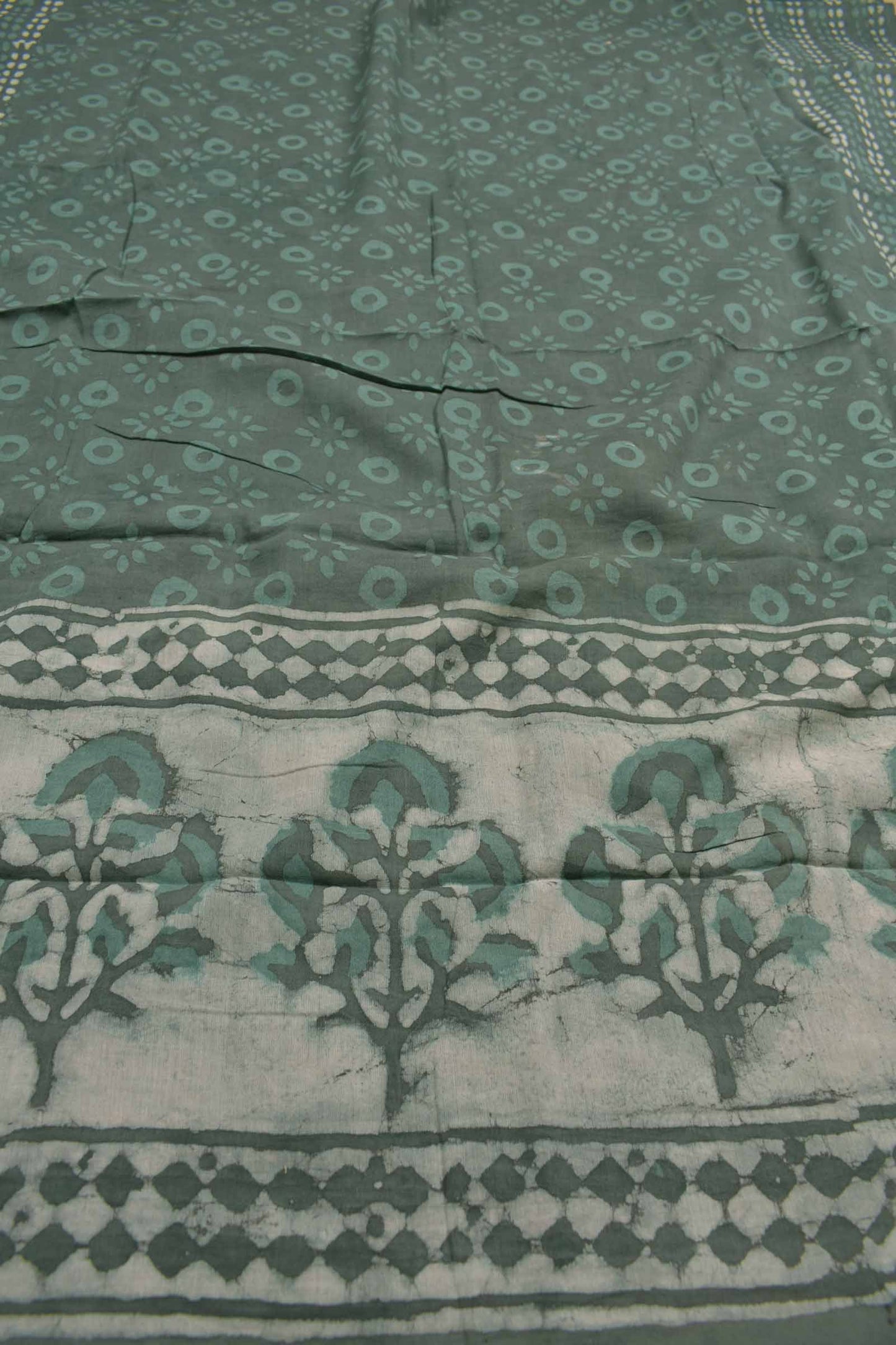 Green Cotton Jaipur Chudithar Material Print Suit