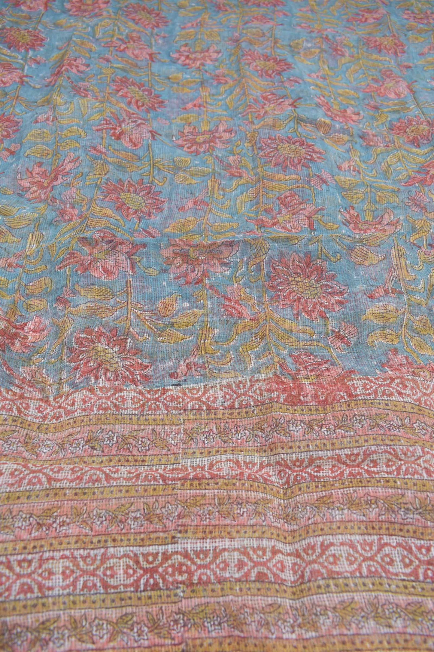 Light Blue Kota Cotton Chudithar Material Crimson Garden Print Suit