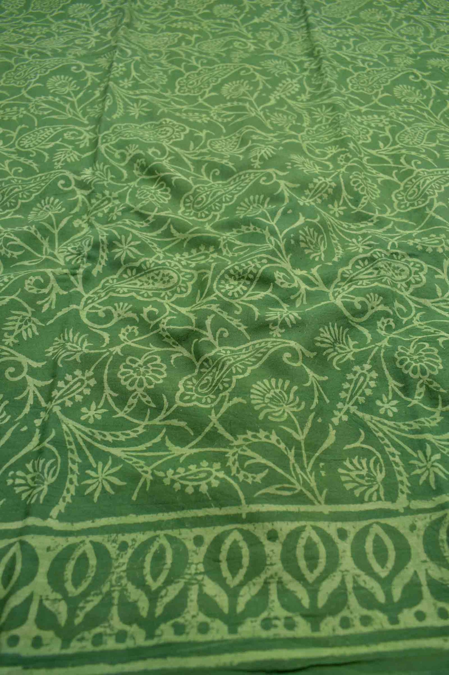 Green Kota Cotton Chudithar Material Green Forest Print Suit