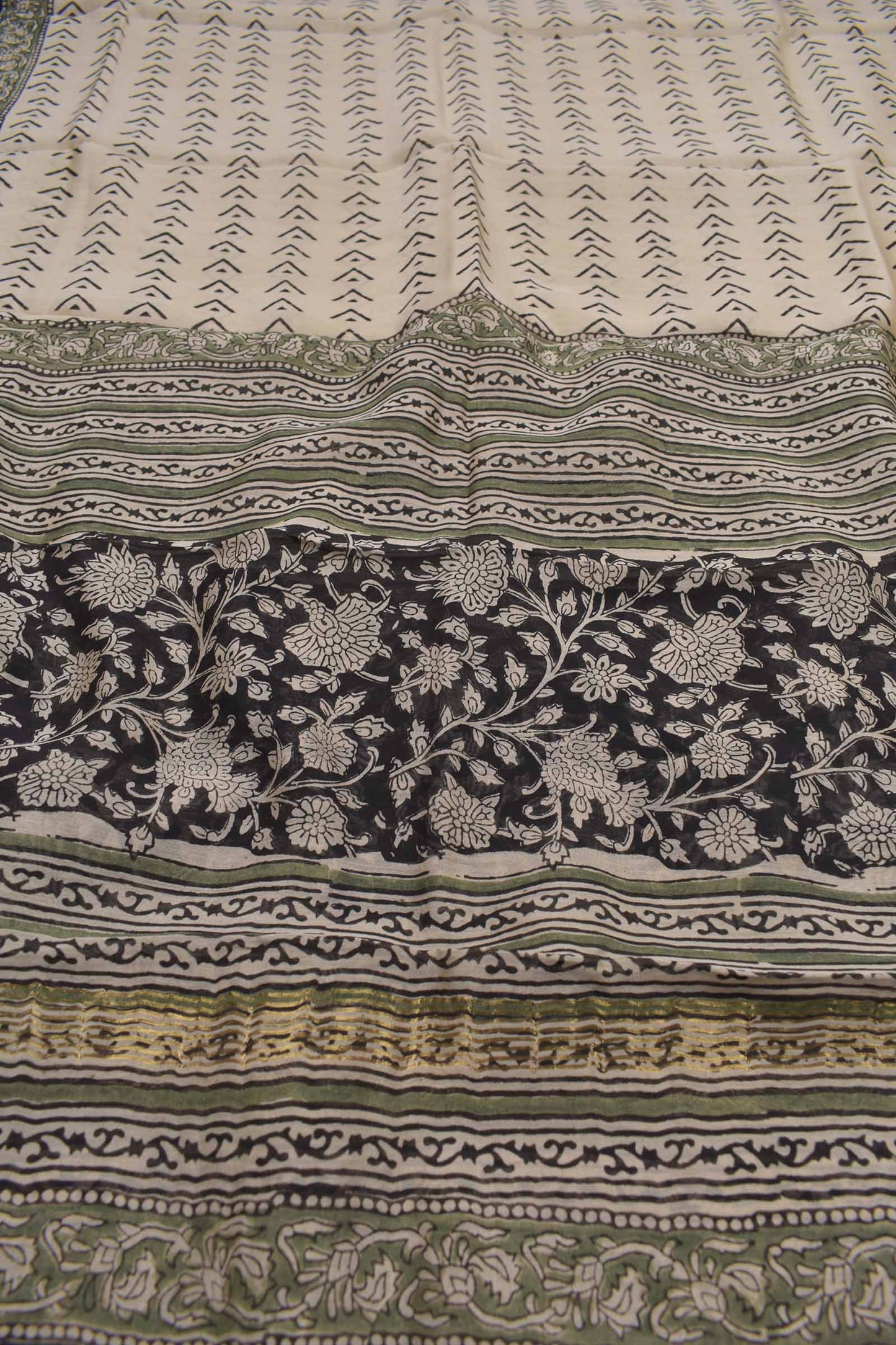 Black Maheswari Silk Chudithar Material Floral Vine Suit