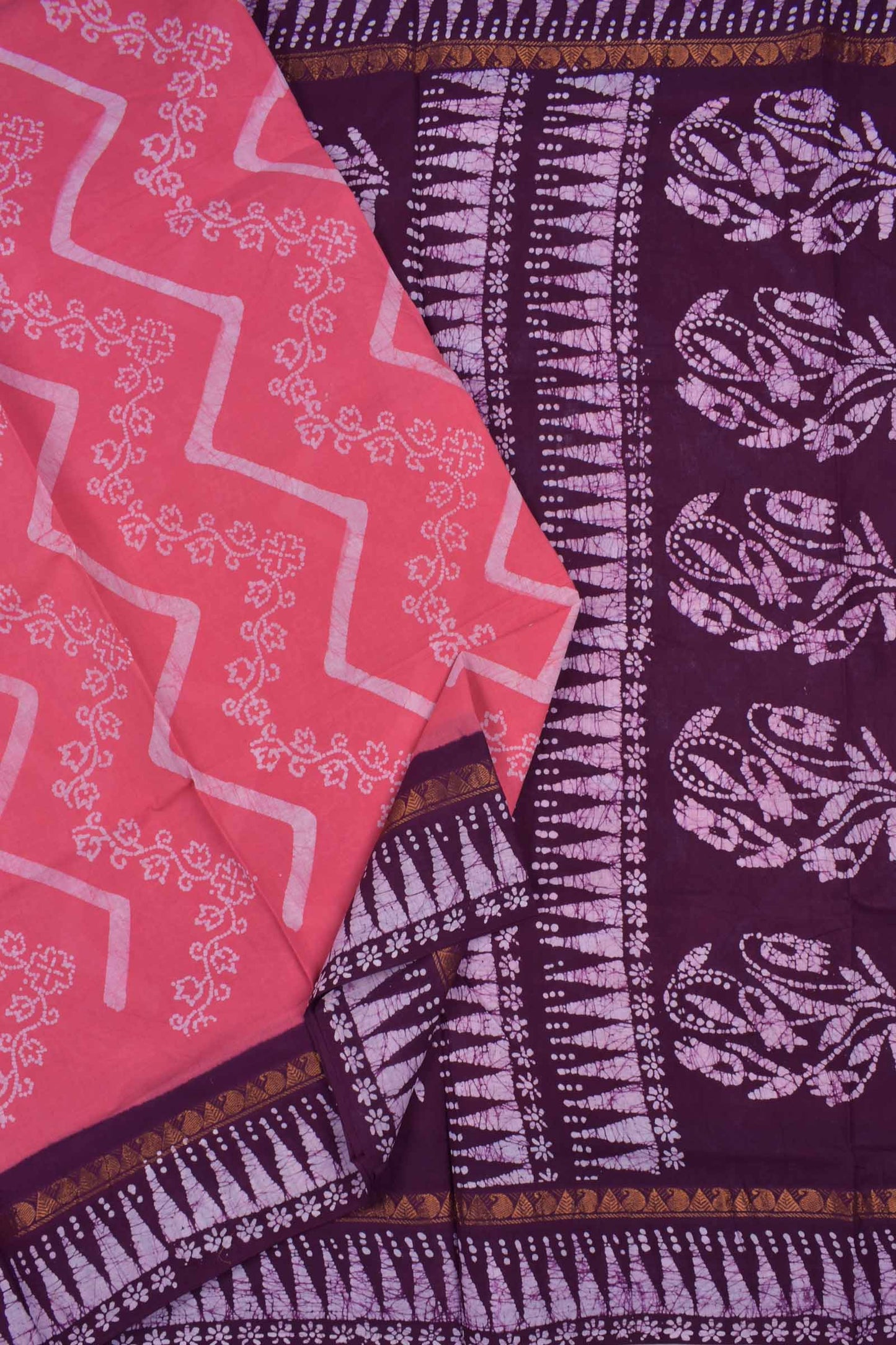 Pink Pure Sungudi Cotton Floral Waves Temple Border Saree