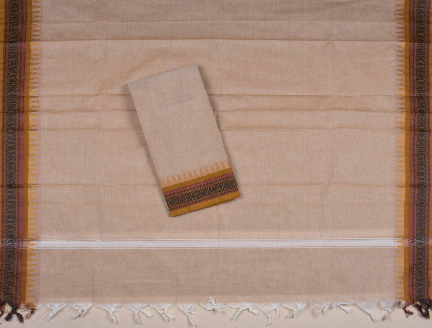 Light Biege Pure Chettinad Cotton Chudithar Material Tower Mango Border Suit