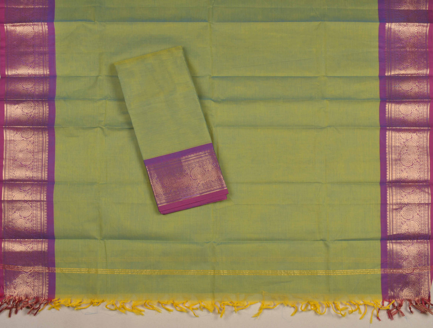 Green Pure Chettinad Cotton Chudithar Material Peacock Border Suit
