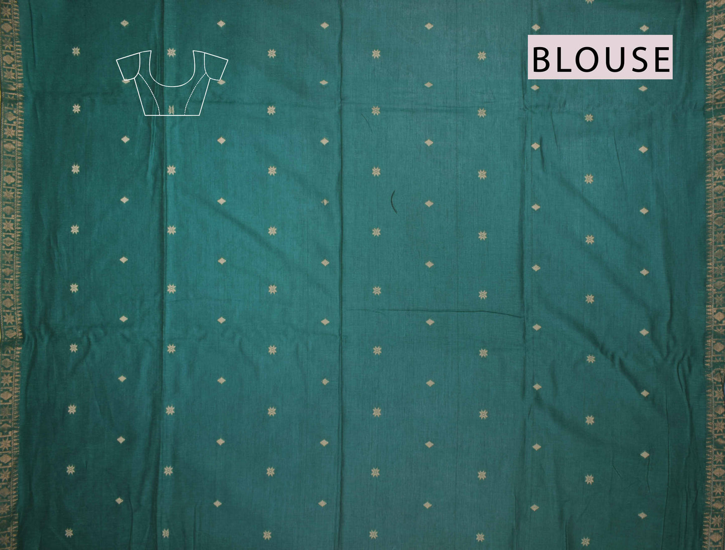 Green Bengal Cotton Mini Floral Butta Golden Zari Pallu Saree