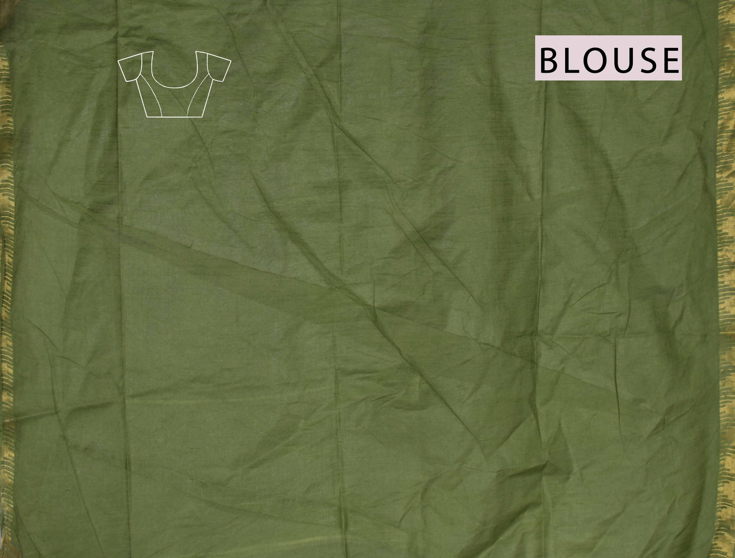 Olive Green Bengal Cotton Floral Kalamkari Style Zari Border Saree