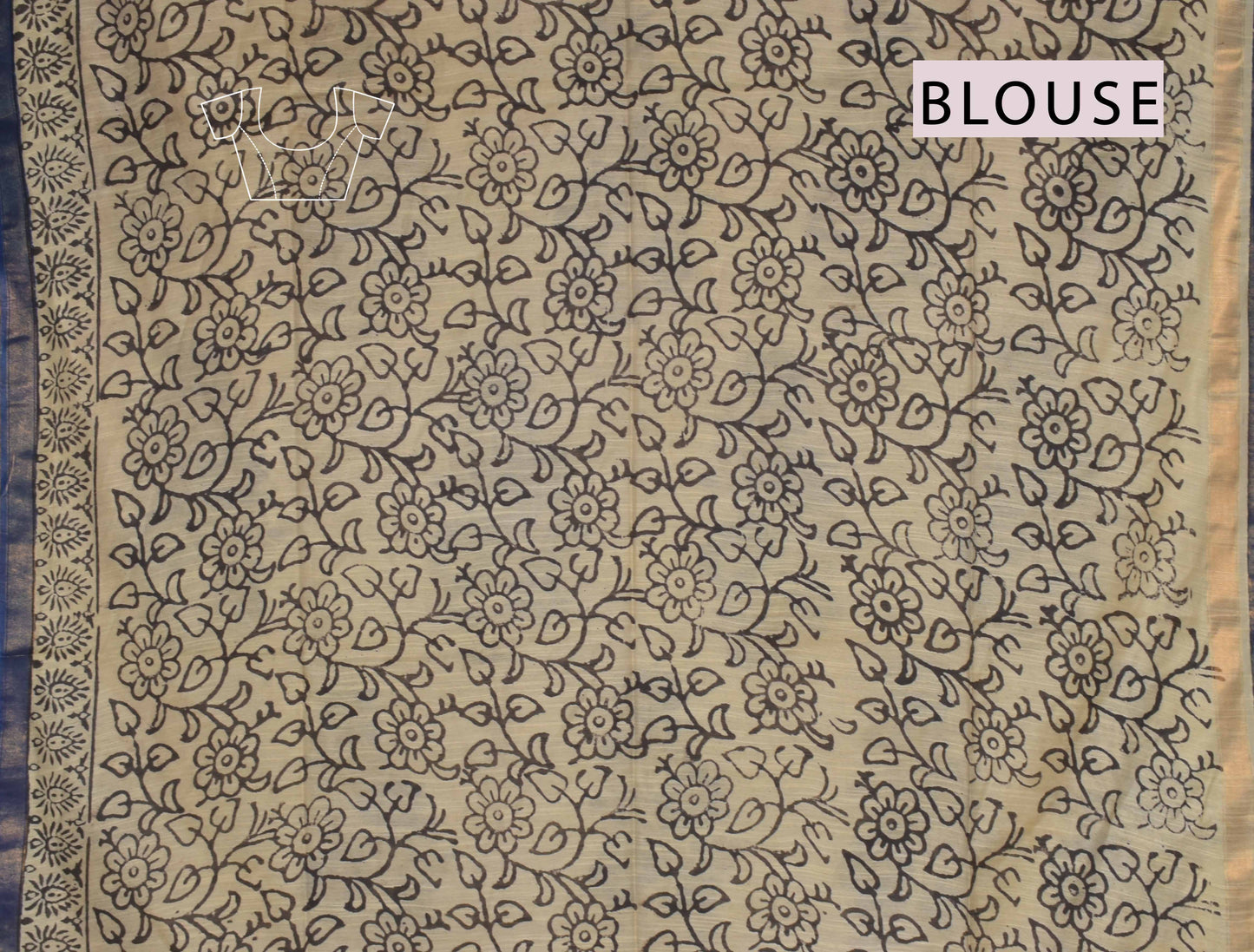 Brown Bengal Cotton Floral Kalamkari Style Zari Border Saree