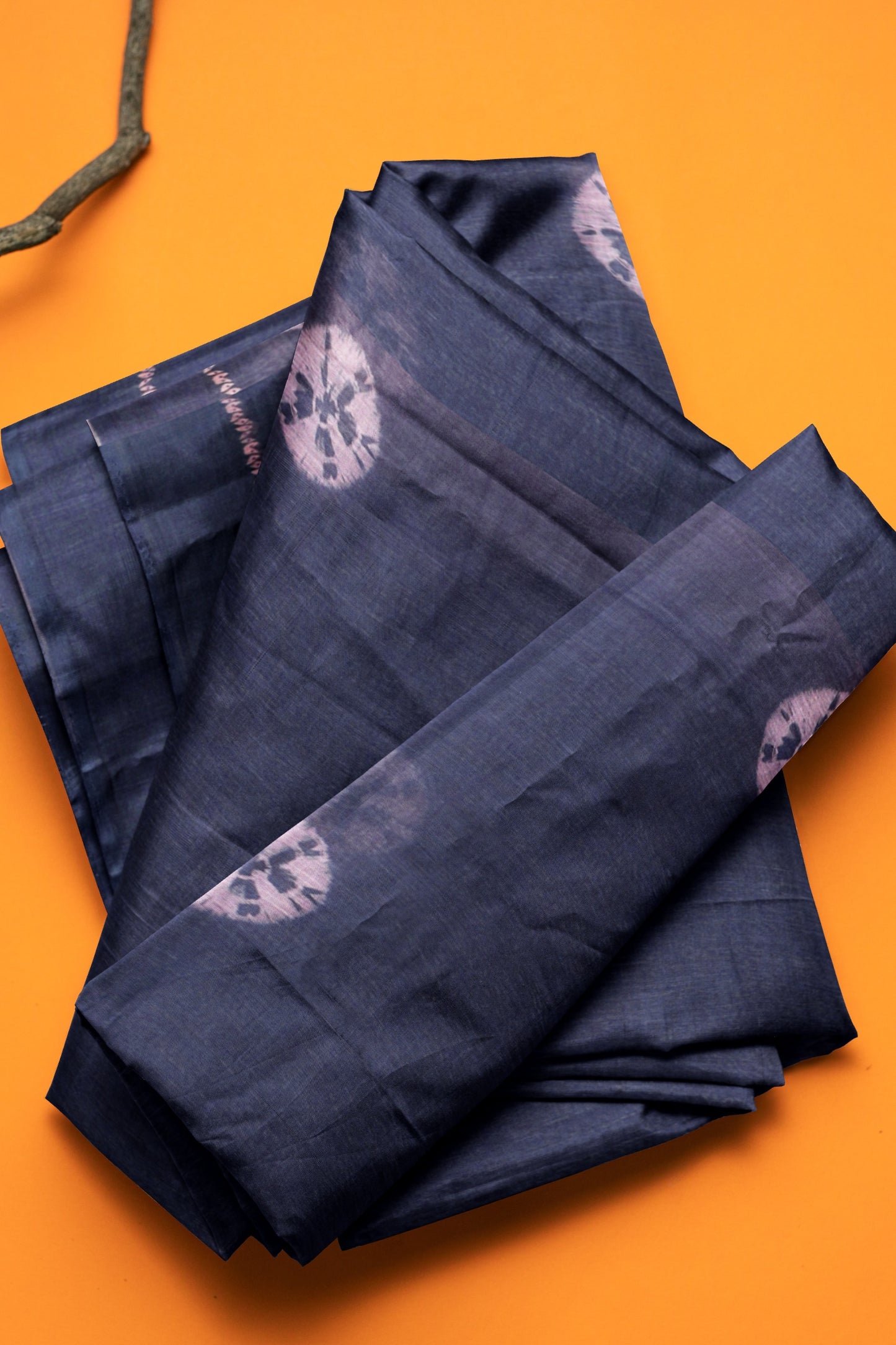 Grey Blue Semi Linen Shibori Style Print Saree
