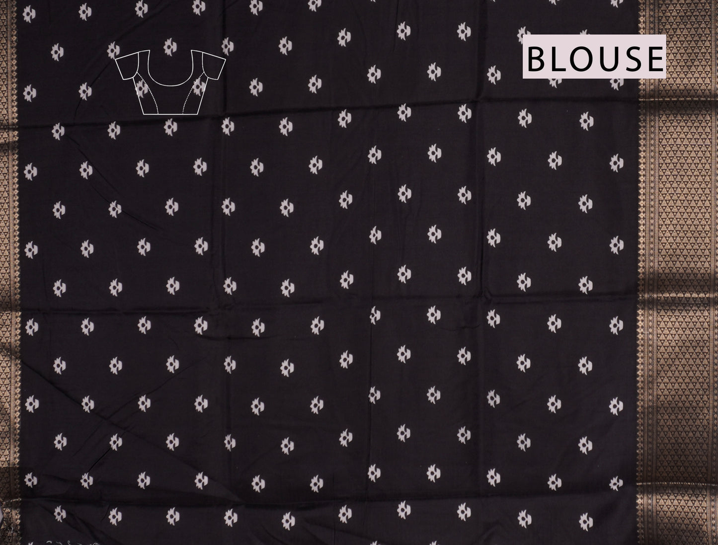 Black With White Semi Dola Zari Border Ajrakh Pallu Saree