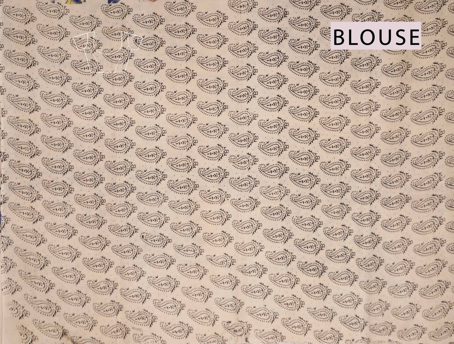 Off White Kalamkari Pure Cotton Lotus Print Peacock Pallu Saree