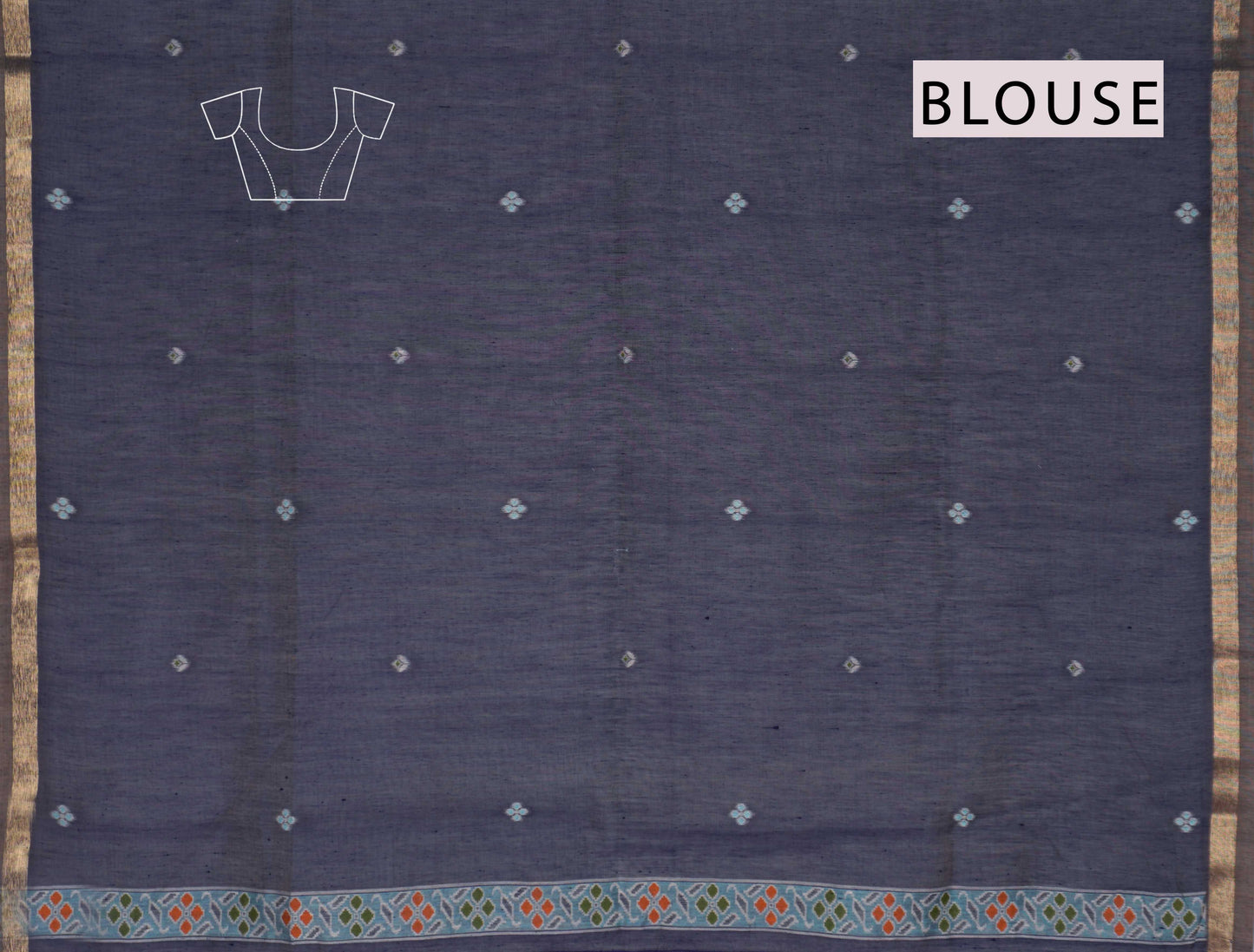 Blue Green Soft Bengal Cotton Zari Border Swan Emblem Saree