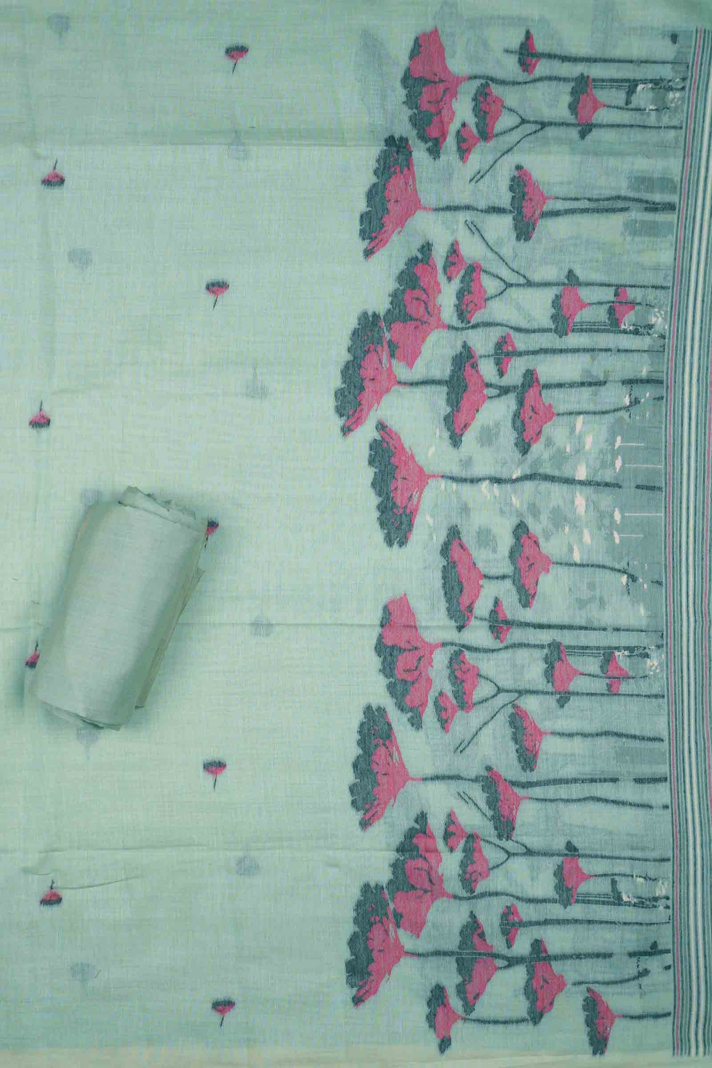 Light Blue Green Pure Cotton Chudithar Material Gardens By the Bay Suit