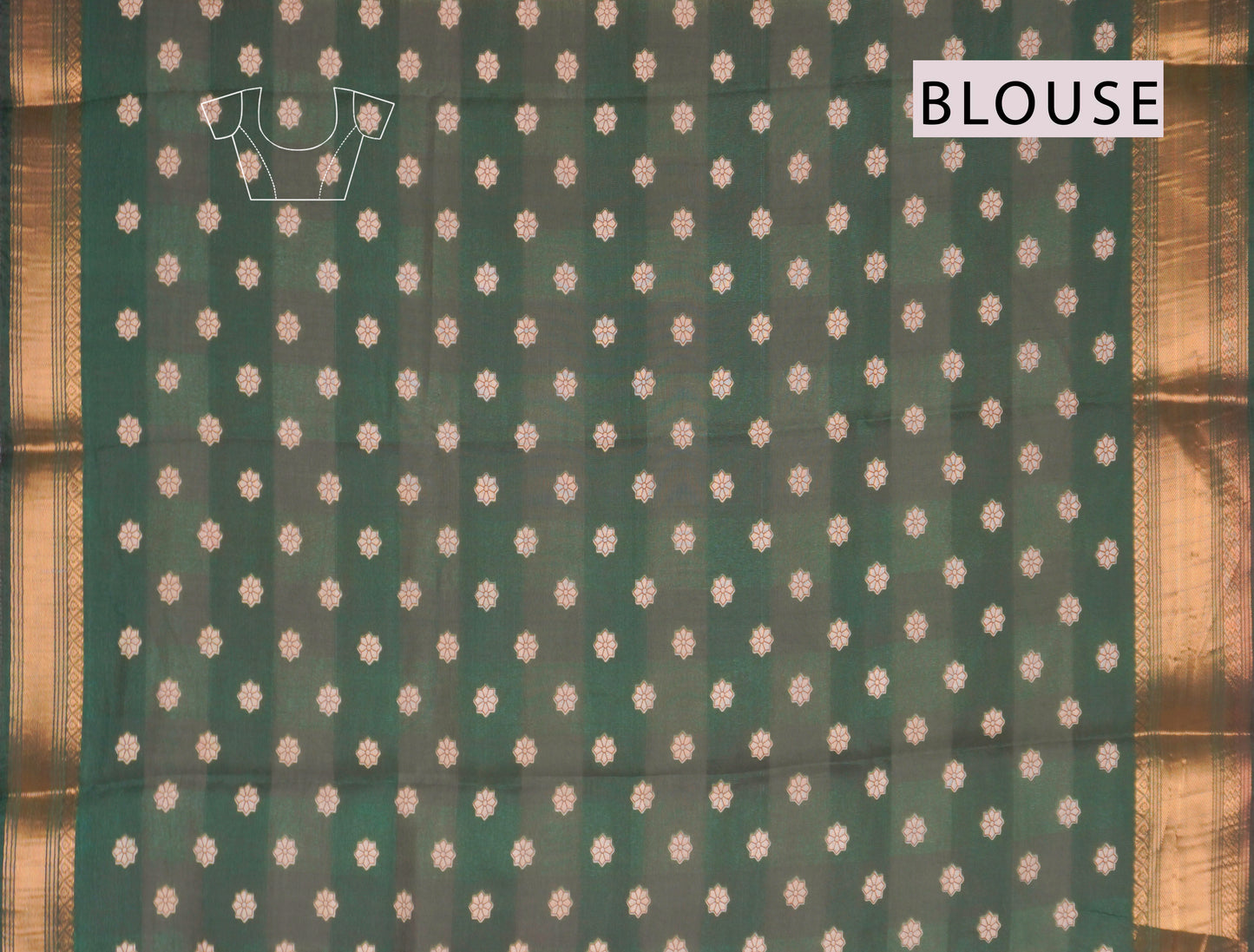 Off White Printed Cotton Floral Power Green Zari Border Saree