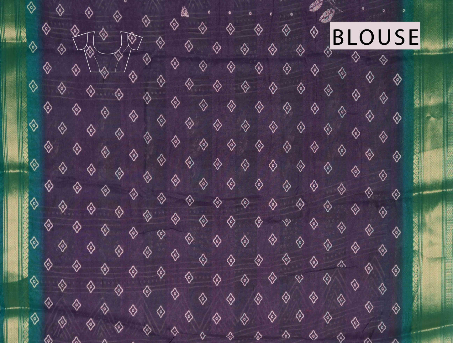 Violet Printed Cotton LeafLine Print Zari Border Saree