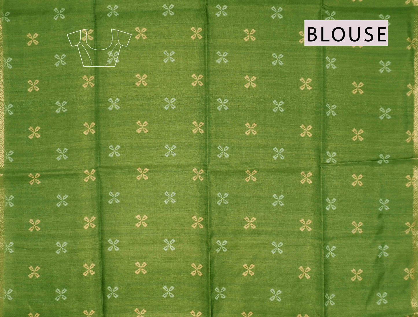 Bright Green Semi Tussar Blooming Magic Prints Crane Border Saree