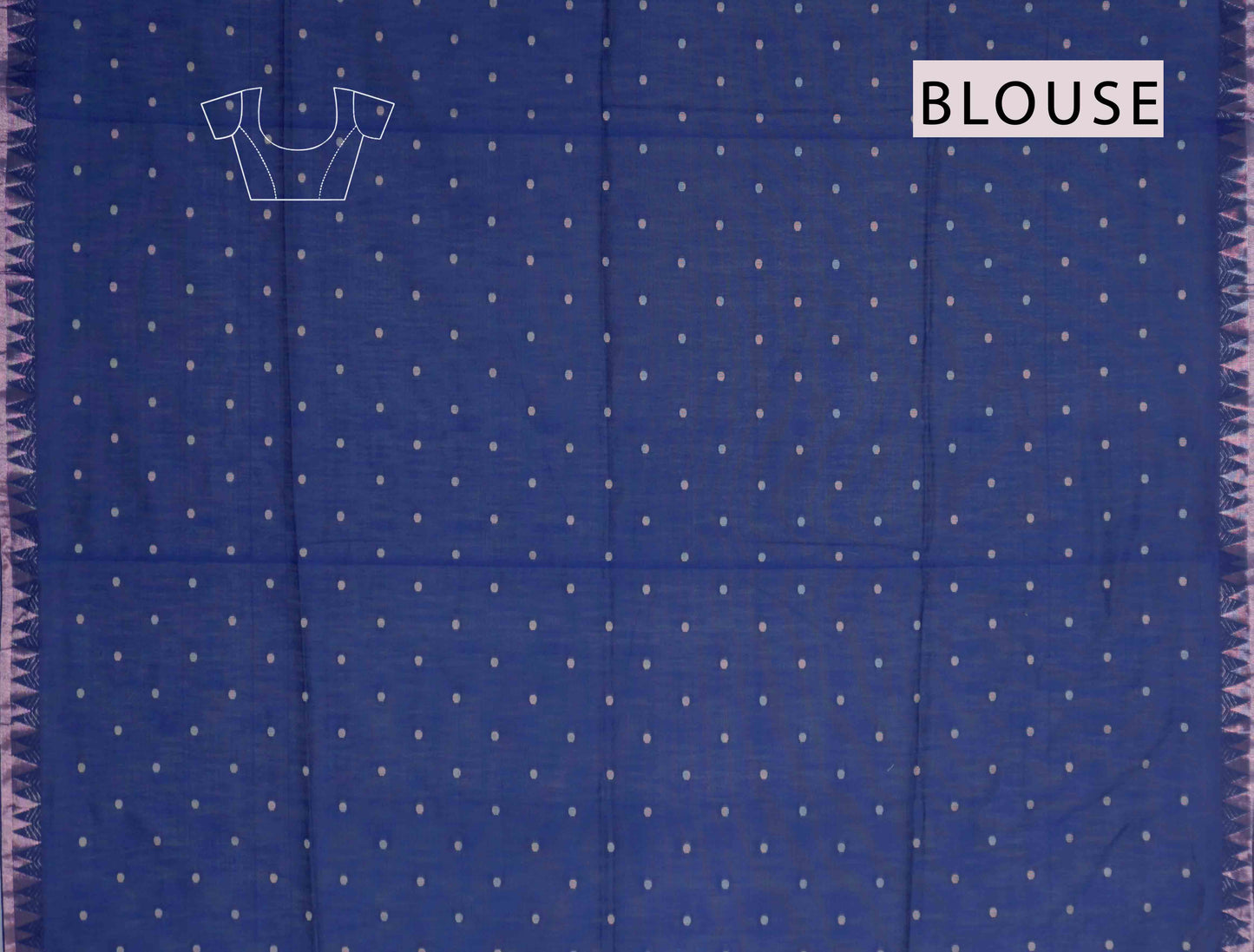 Navy Blue Soft Bengal Cotton Mini Polka Butta Block Temple Border Zari Pallu Saree