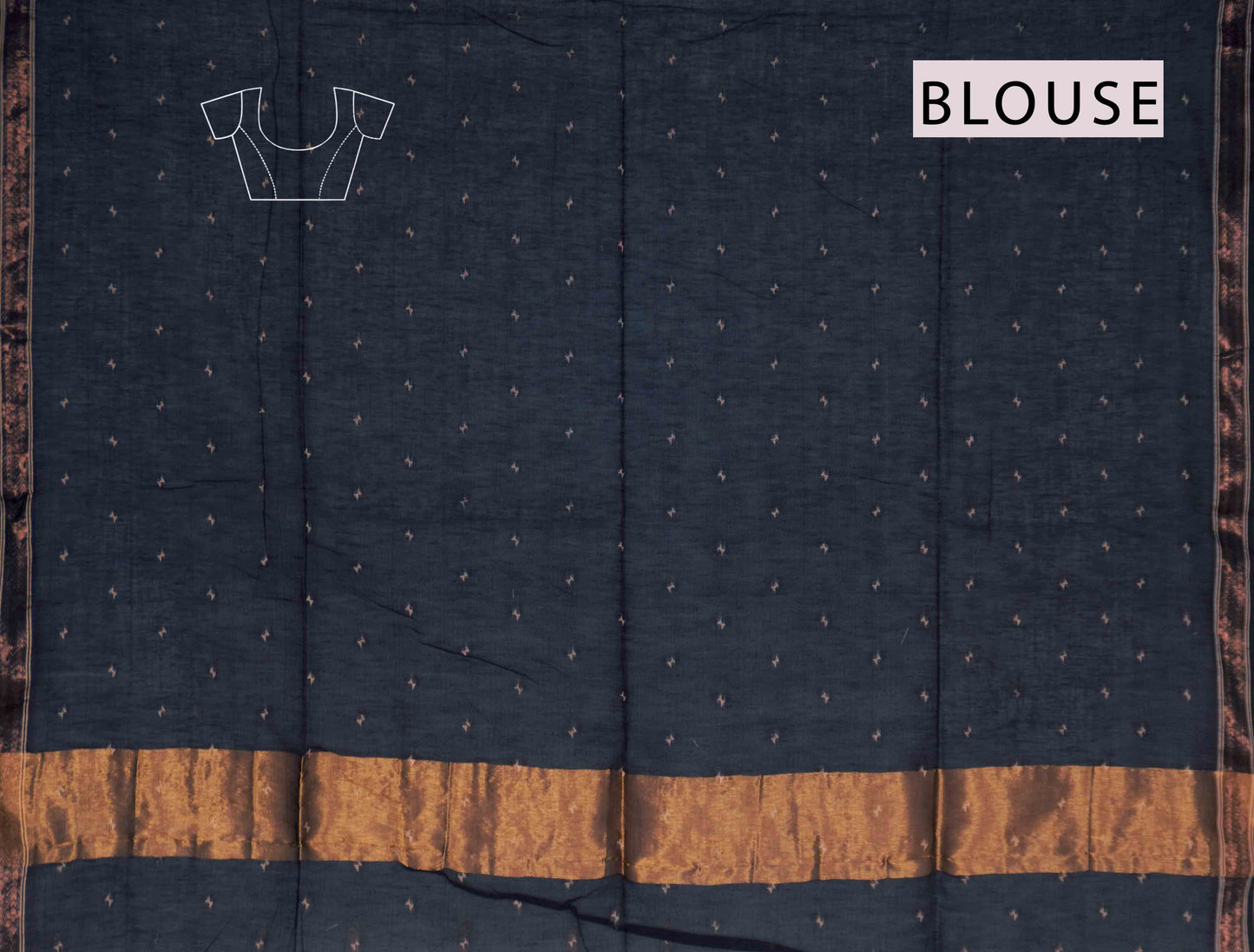 Black Soft Bengal Cotton Mini Butta Block Zari Pallu Saree