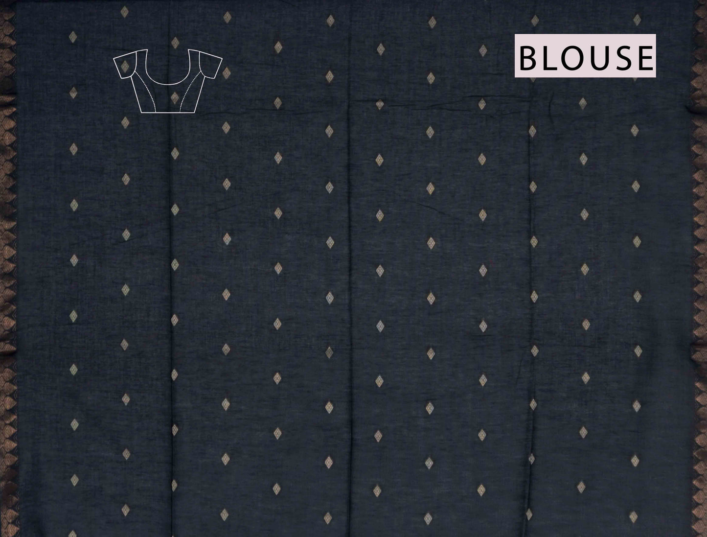 Black Soft Bengal Cotton Mini Diamond Butta Leaf Border Block Zari Pallu Saree