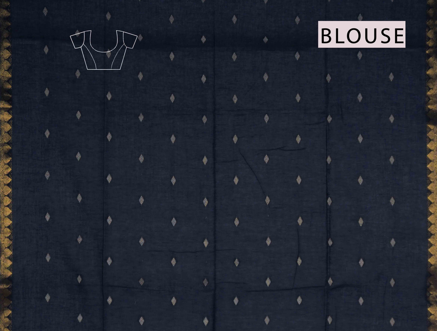 Black Soft Bengal Cotton Mini Diamond Butta Block Zari Pallu Saree