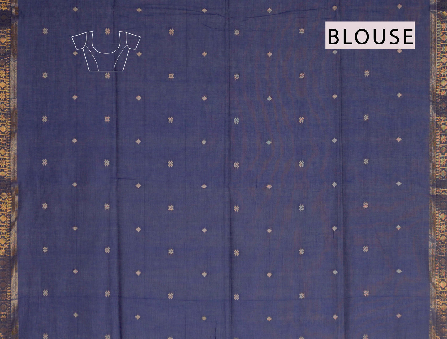 Navy Blue Soft Bengal Cotton Mini Star Butta Block Zari Pallu Saree