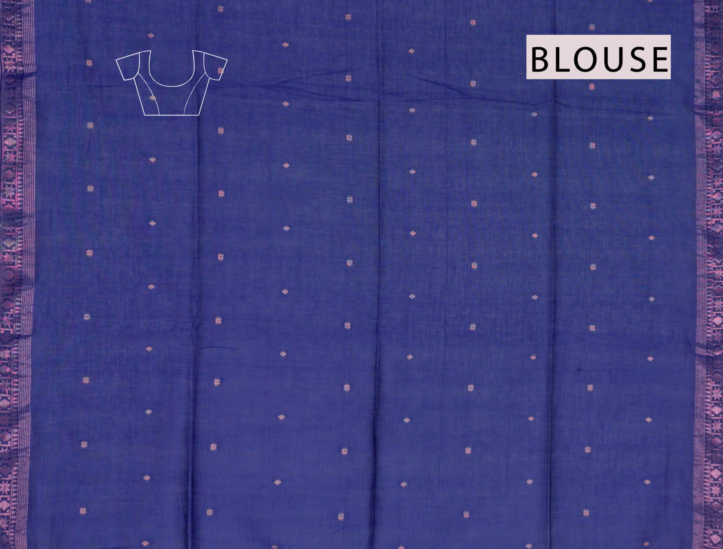 Navy Blue Soft Bengal Cotton Mini Star Butta Block Zari Pallu Saree