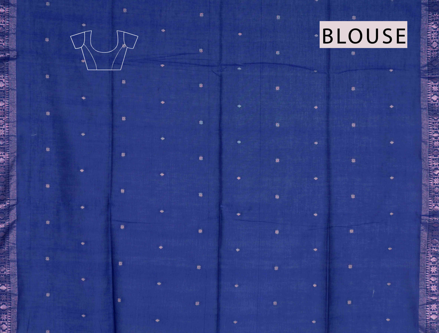 Navy Blue Soft Bengal Cotton Mini Tara Butta Block Zari Pallu Saree