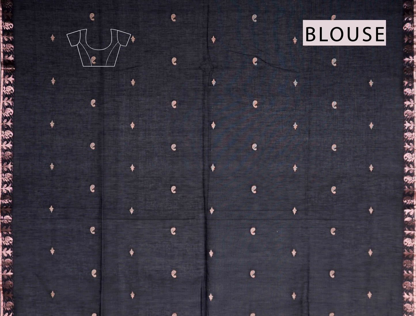 Black Soft Bengal Cotton Mini Cocoa Butta Block Zari Pallu Saree