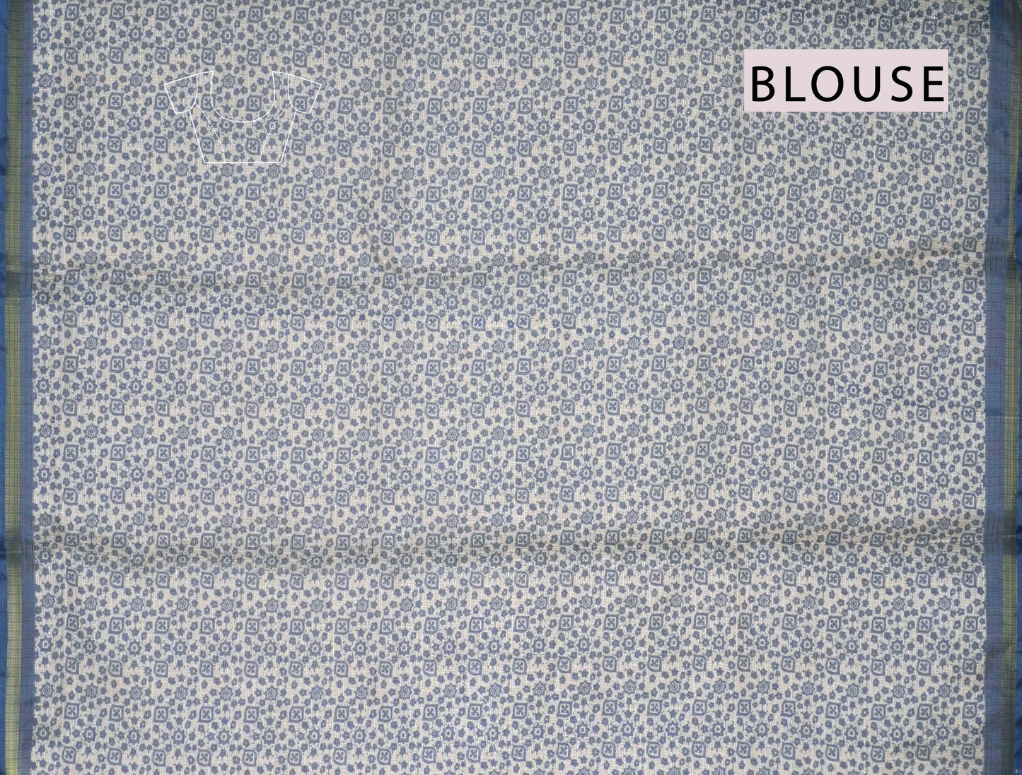 Off White Printed Cotton Floral Butta Self Checks Zari Border Saree