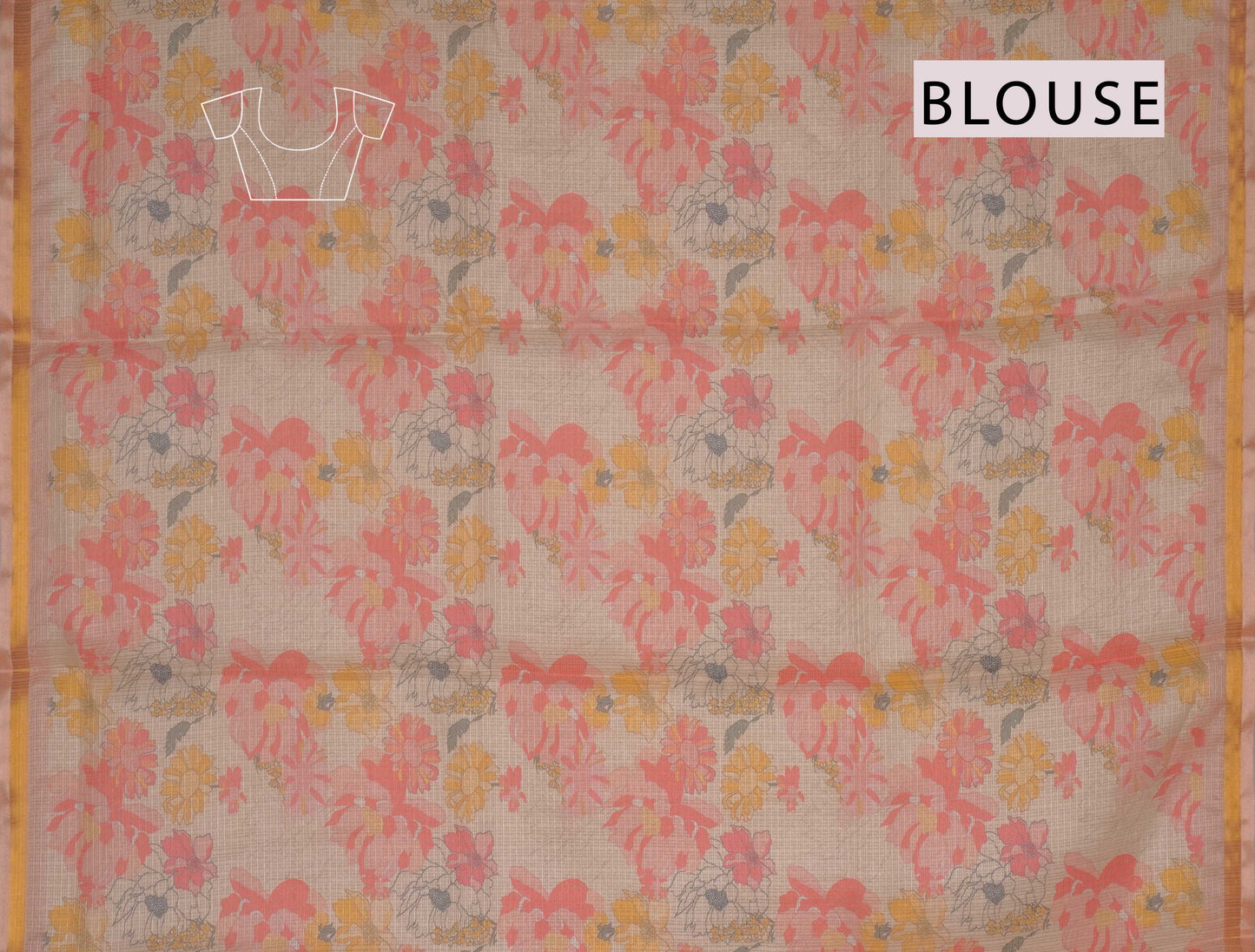 Golden Yellow Spring Florals Printed Cotton Self Checks Saree