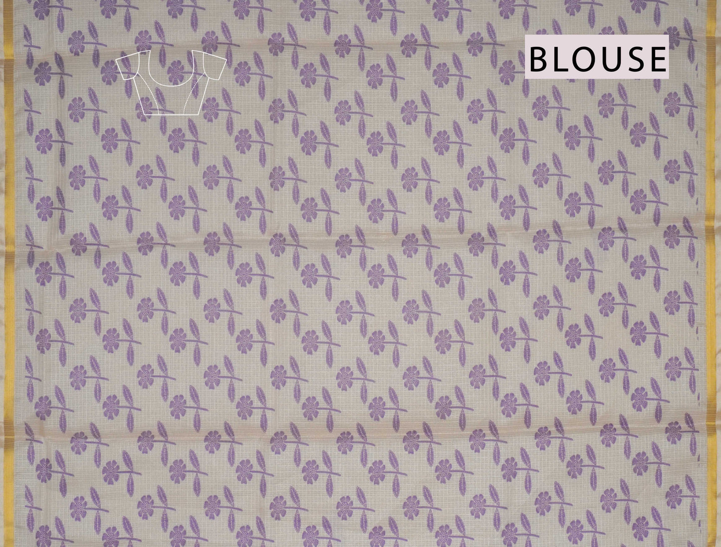 Violet Ivory Half And Half Printed Cotton Self Checks Zari Border Saree