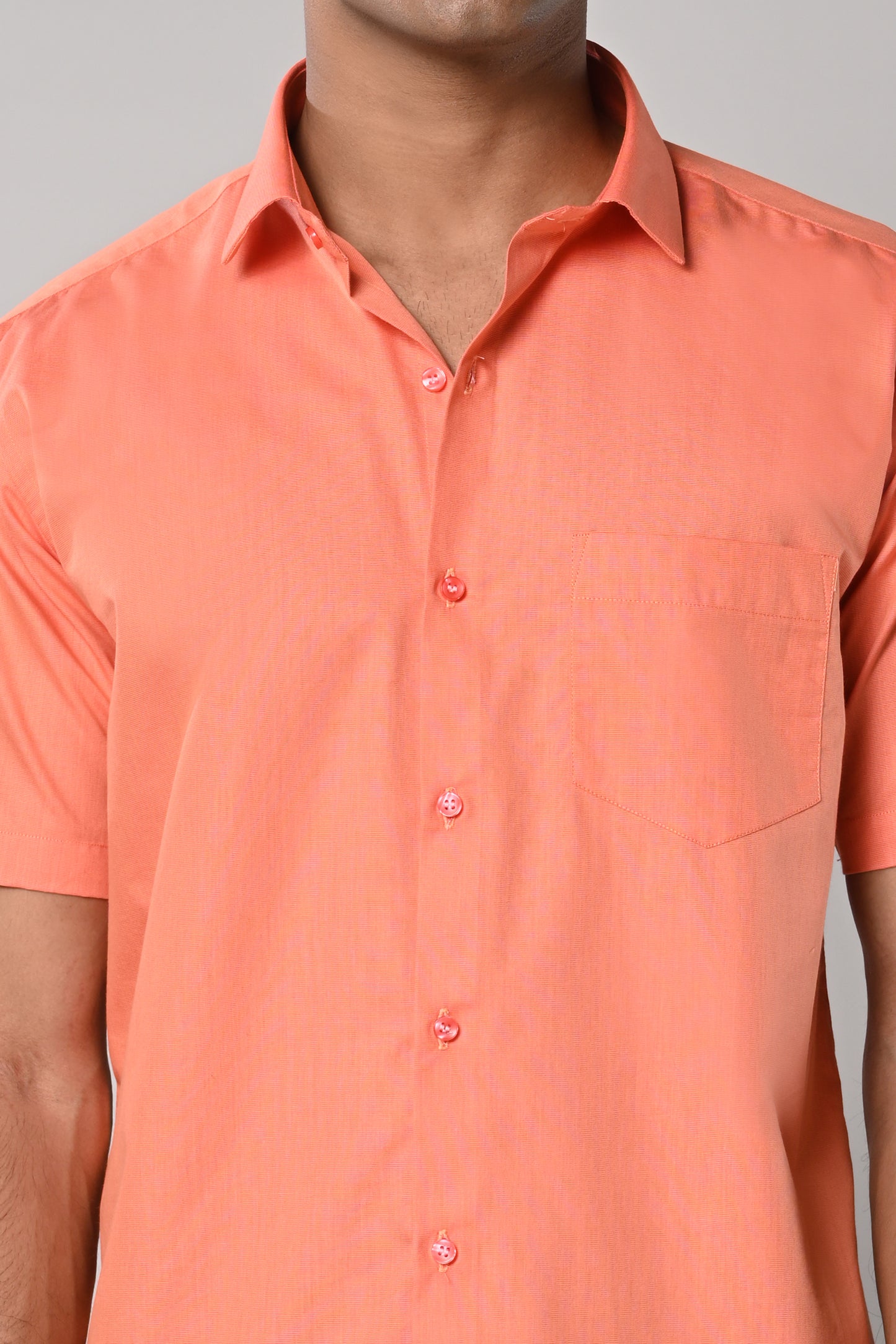 Orange Men’s solid plain half sleeve formal cotton shirt