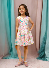 Cream Printed Cotton Frock for Girls