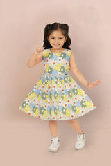 Yellow Floral Printed Cotton Frock for Girls