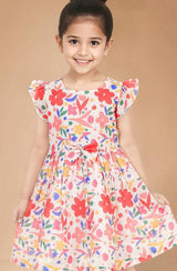 Red Floral Printed Cotton Frock for Girls