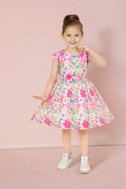 Pink Floral Printed Cotton Frock for Girls