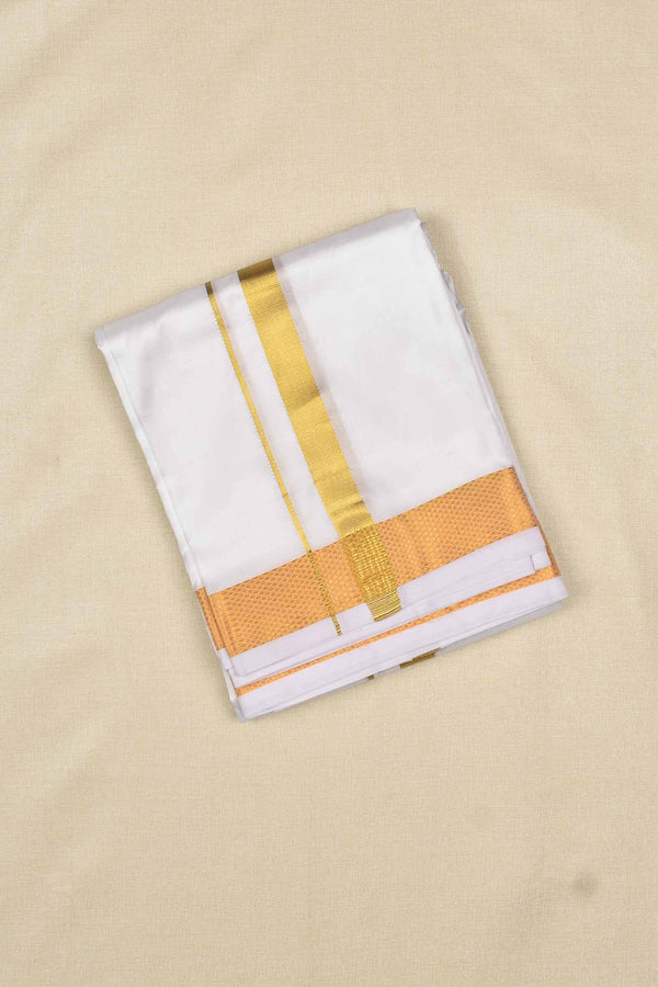 White Pure Mix with Traditional Border Mens Dhoti