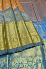 Yellow Semi Silk Contrast Blue Border Bridal Tissue Saree