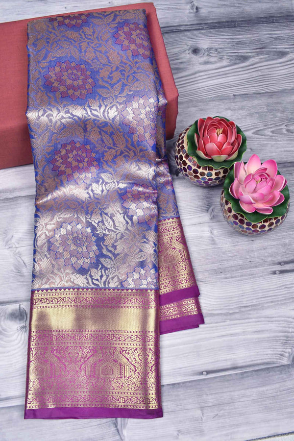 Light Violet Semi Silk Grand Jacquard Mango Pallu Contrast Border Bridal Tissue Saree