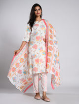 Off White Floral Printed Kurti Set