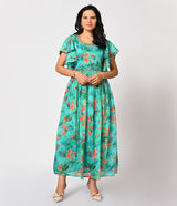 Vibrant Sea Green Floral Printed Gown