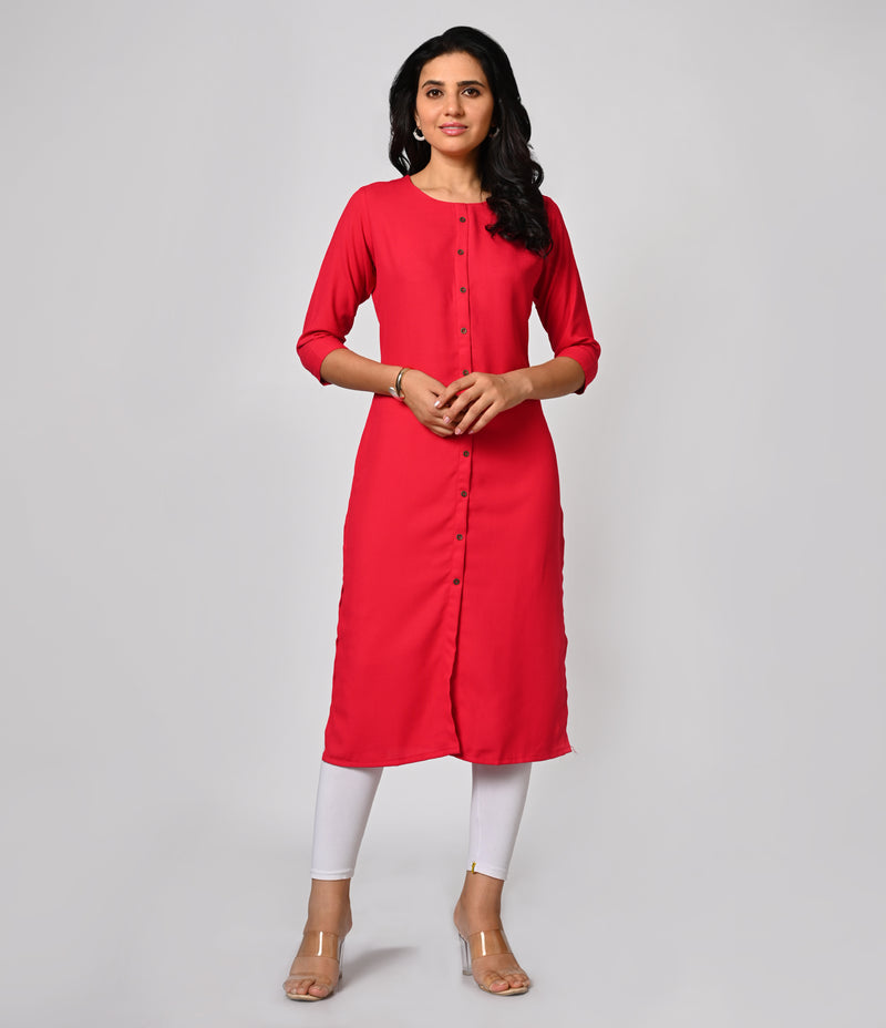 Solid Pink Daily Wear Kurti with Buttons