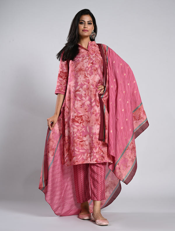 Pink Printed Kurti Set